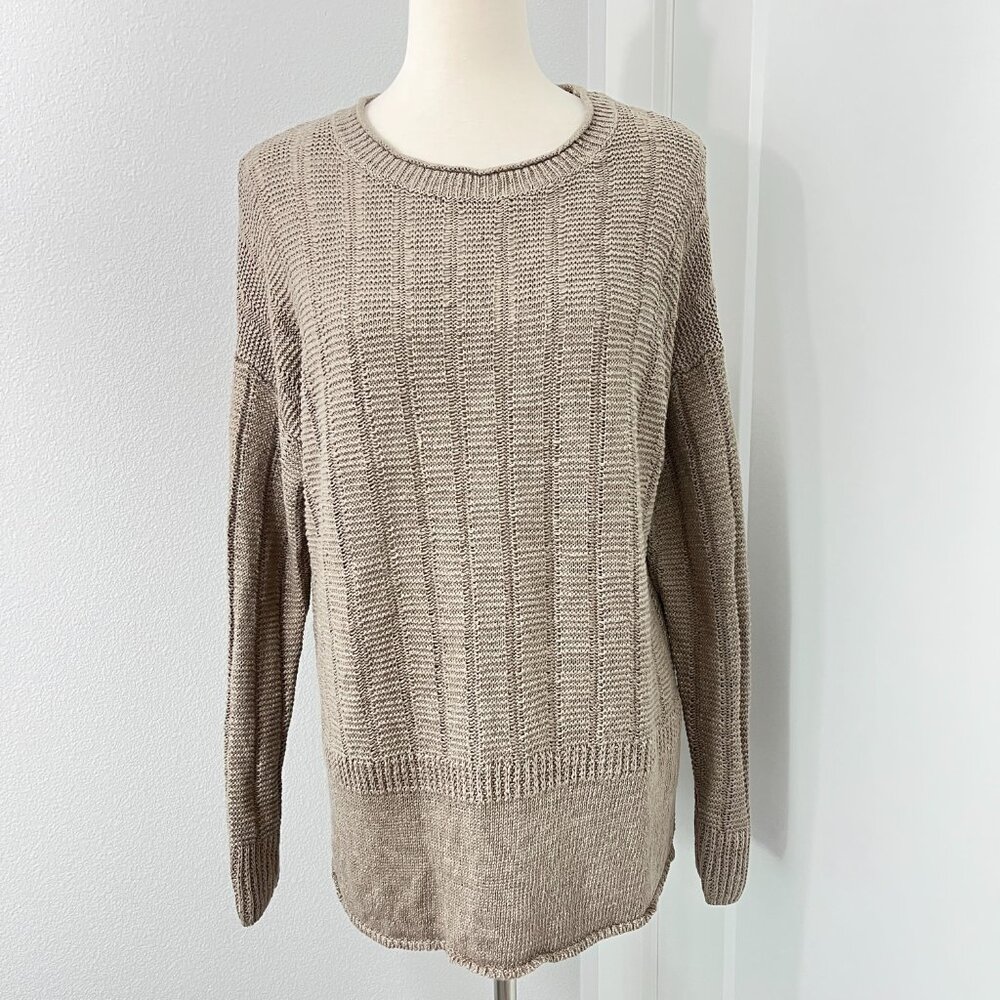 Vince Medium Taupe Brown Knit Long Sleeve Crew Neck Sweater